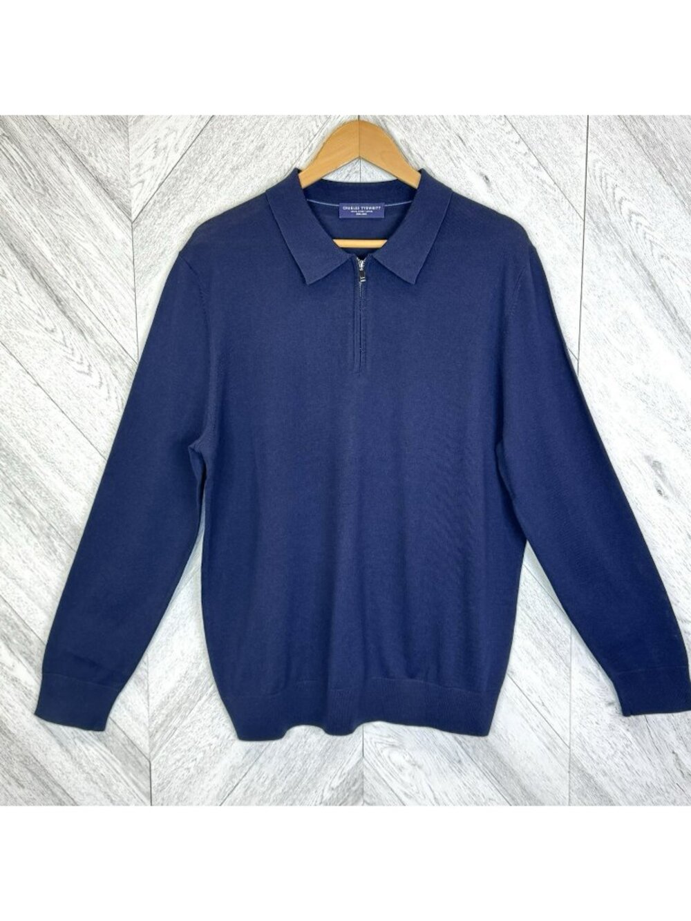 Charles Tyrwhitt Sweater Mens Size XL Navy Blue 100% Merino Wool Long Sleeve